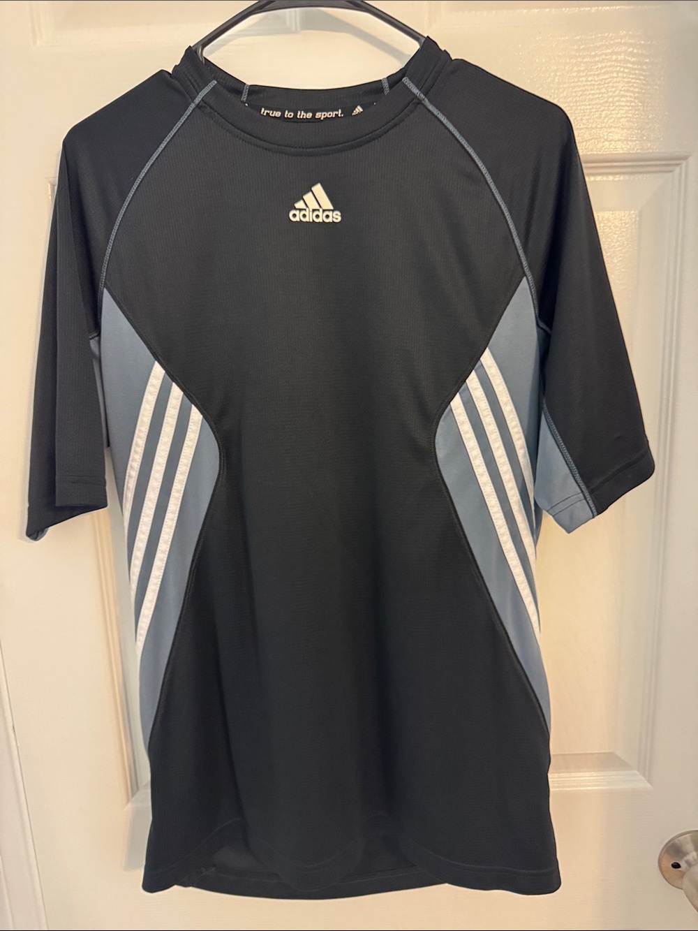 adidas Men’s Black Athletic Jersey with Light Blue Accents